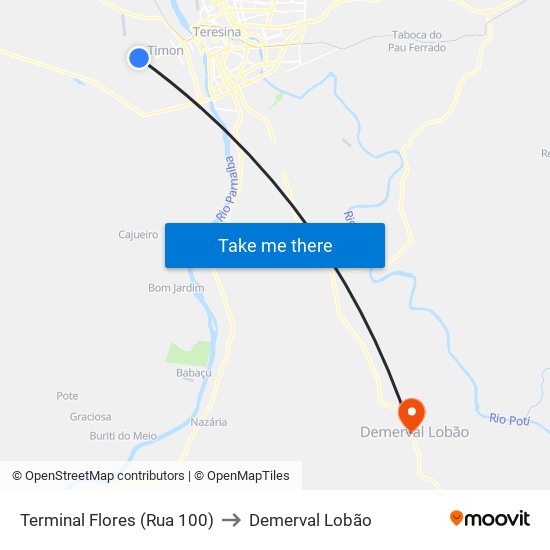 Terminal Flores (Rua 100) to Demerval Lobão map