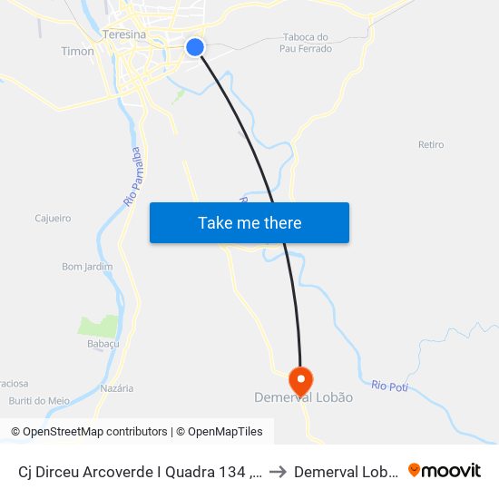 Cj Dirceu Arcoverde I Quadra 134 , 20 to Demerval Lobão map