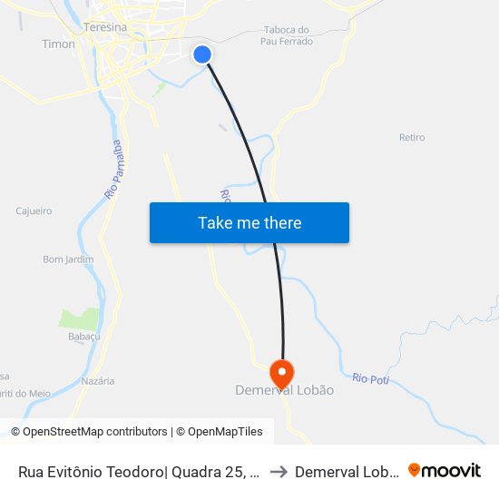 Rua Evitônio Teodoro| Quadra 25, 12b to Demerval Lobão map