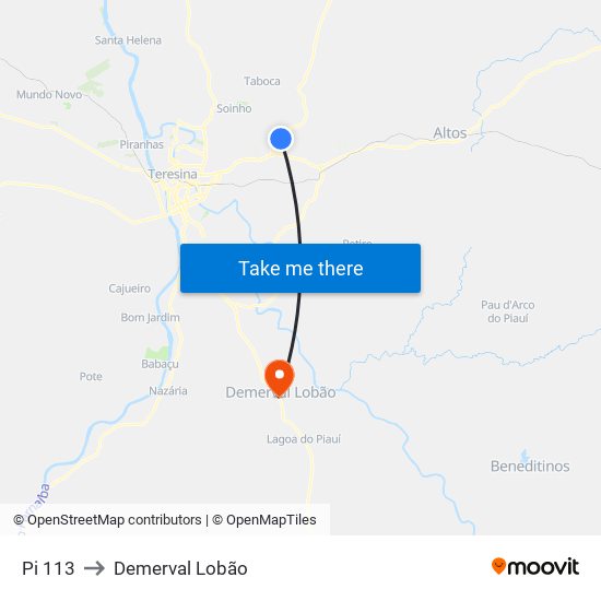 Pi 113 to Demerval Lobão map