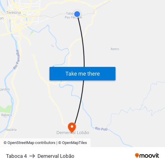 Taboca 4 to Demerval Lobão map