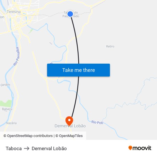 Taboca to Demerval Lobão map