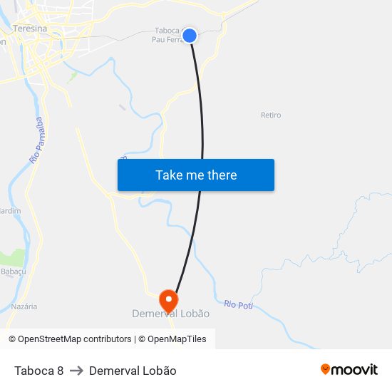 Taboca 8 to Demerval Lobão map