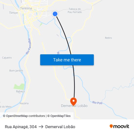 Rua Apinagé, 304 to Demerval Lobão map