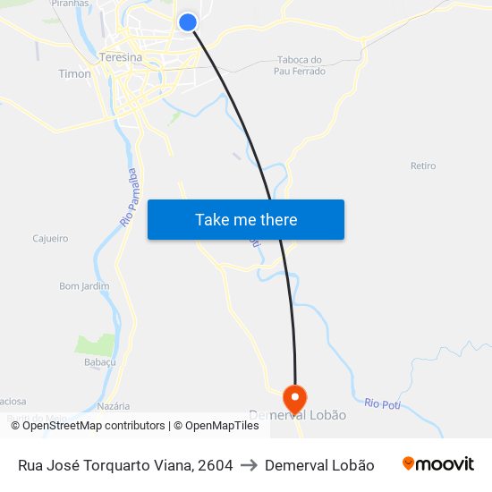 Rua José Torquarto Viana, 2604 to Demerval Lobão map
