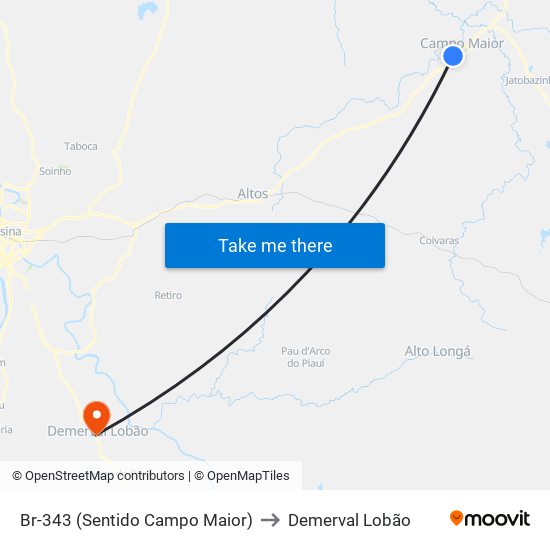 Br-343 (Sentido Campo Maior) to Demerval Lobão map