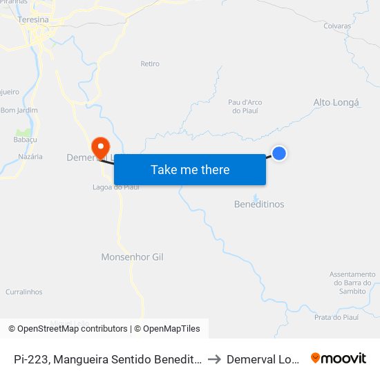 Pi-223, Mangueira Sentido Beneditinos to Demerval Lobão map