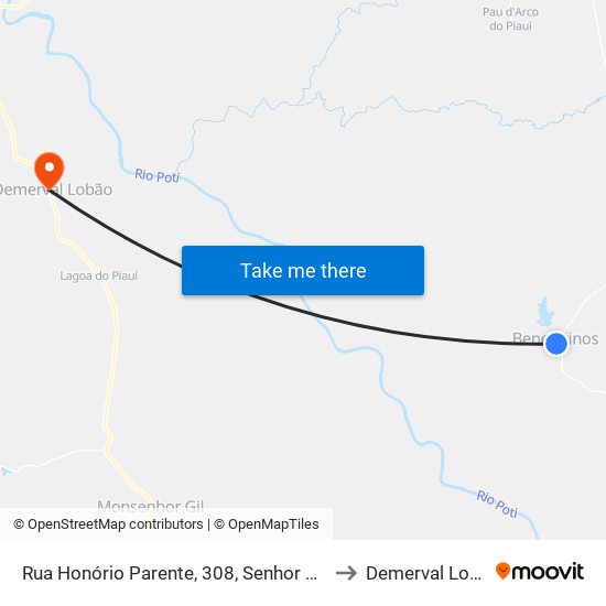 Rua Honório Parente, 308, Senhor Abdias to Demerval Lobão map