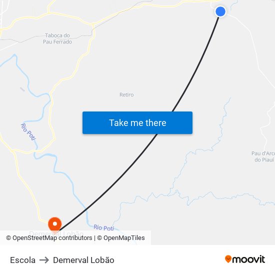 Escola to Demerval Lobão map