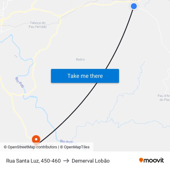 Rua Santa Luz, 450-460 to Demerval Lobão map