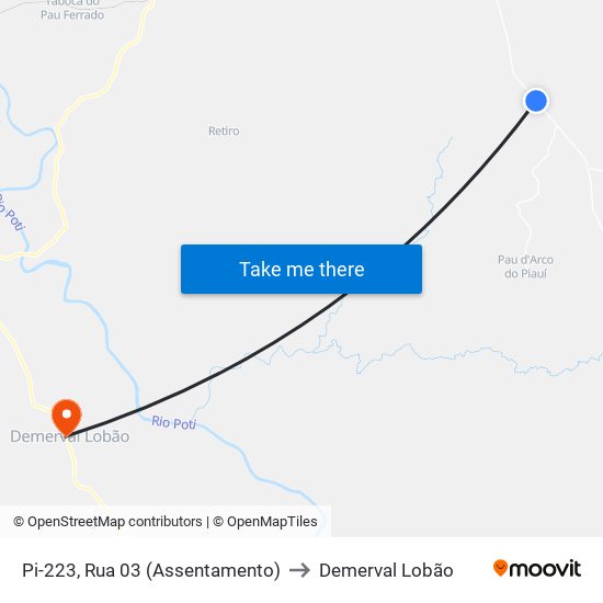 Pi-223, Rua 03 (Assentamento) to Demerval Lobão map