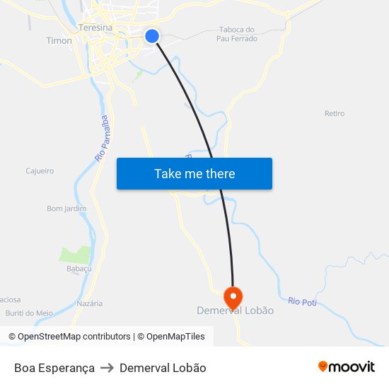 Boa Esperança to Demerval Lobão map
