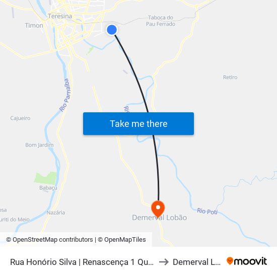 Rua Honório Silva | Renascença 1 Quadra 12, 04 to Demerval Lobão map