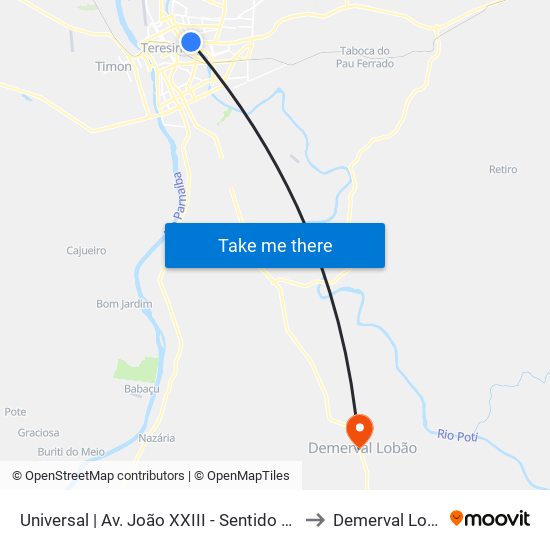 Universal | Av. João XXIII - Sentido Centro to Demerval Lobão map