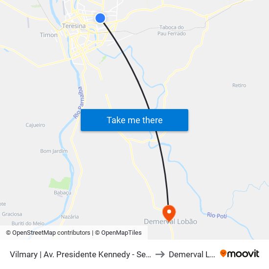 Vilmary | Av. Presidente Kennedy - Sentido Bairro to Demerval Lobão map