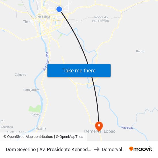 Dom Severino | Av. Presidente Kennedy - Sentido Centro to Demerval Lobão map