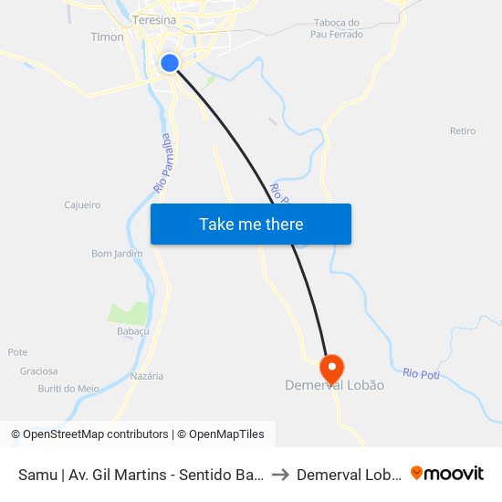 Samu | Av. Gil Martins - Sentido Bairro to Demerval Lobão map