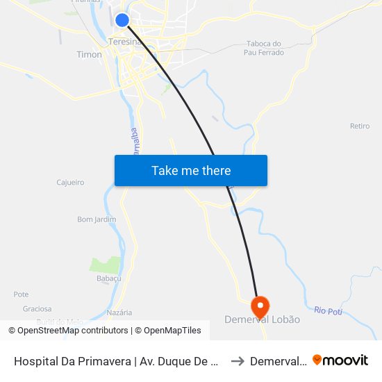 Hospital Da Primavera | Av. Duque De Caxias - Sentido Bairro to Demerval Lobão map