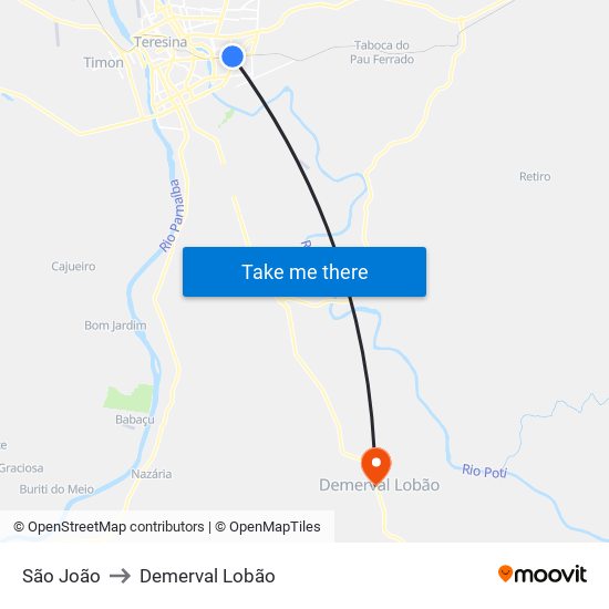 São João to Demerval Lobão map