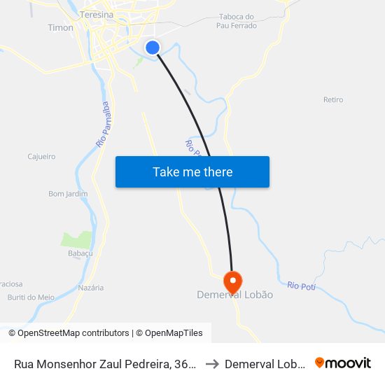 Rua Monsenhor Zaul Pedreira, 3674 to Demerval Lobão map