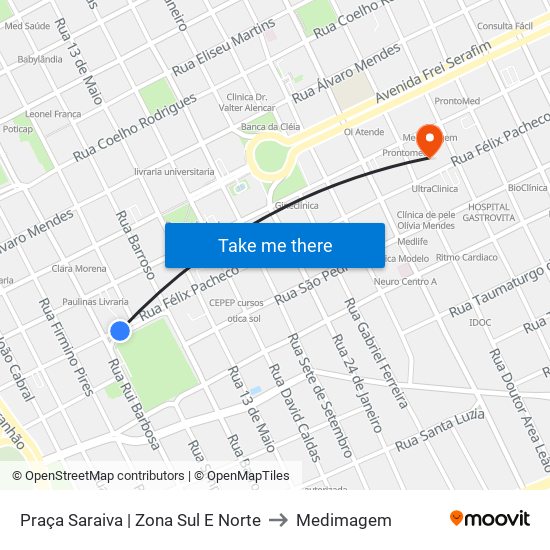 Praça Saraiva | Zona Sul E Norte to Medimagem map