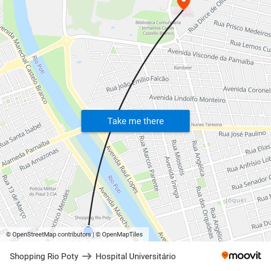 Shopping Rio Poty to Hospital Universitário map