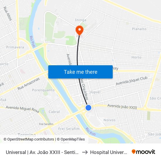 Universal | Av. João XXIII - Sentido Bairro to Hospital Universitário map