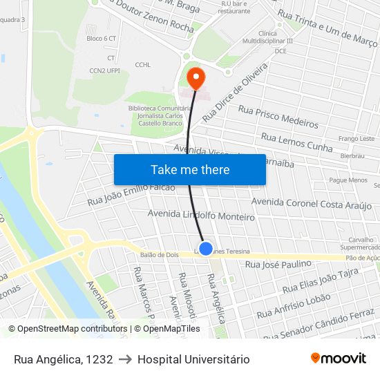 Rua Angélica, 1232 to Hospital Universitário map