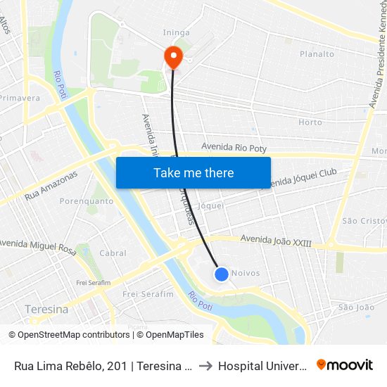 Rua Lima Rebêlo, 201 | Teresina Shopping to Hospital Universitário map