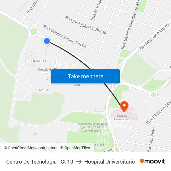 Centro De Tecnologia - Ct 10 to Hospital Universitário map