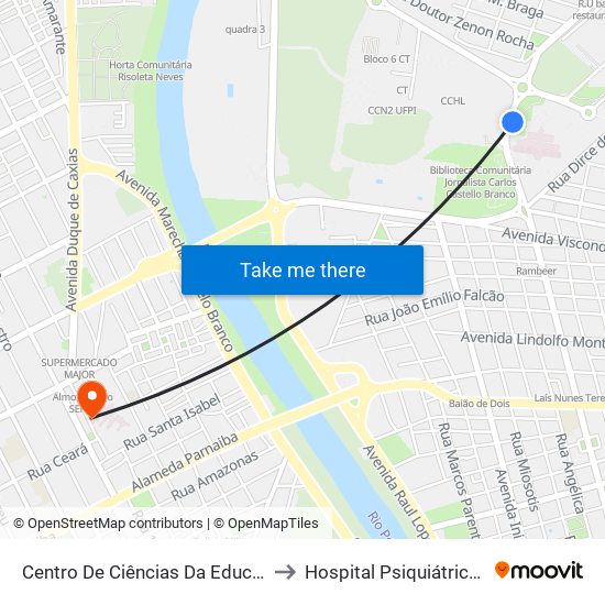 Centro De Ciências Da Educação - Cce 01| Acesso Hu to Hospital Psiquiátrico Areolino De Abreu map