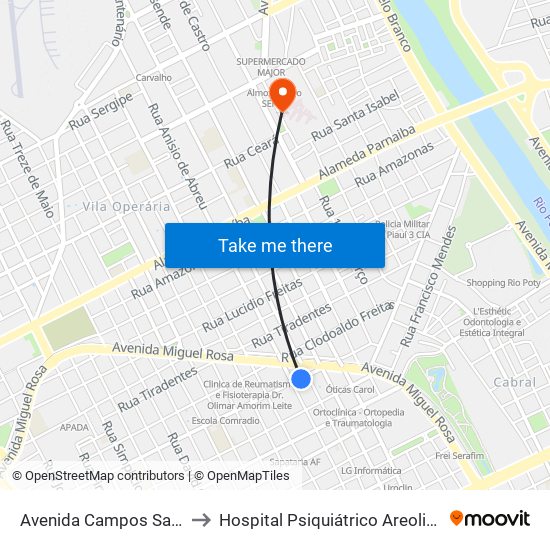 Avenida Campos Sales, 2070 to Hospital Psiquiátrico Areolino De Abreu map