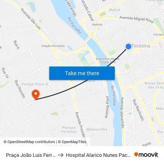 Praça João Luis Ferreira to Hospital Alarico Nunes Pacheco map