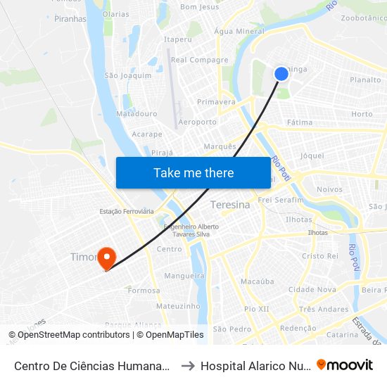 Centro De Ciências Humanas E Letras - Cchl 11 to Hospital Alarico Nunes Pacheco map