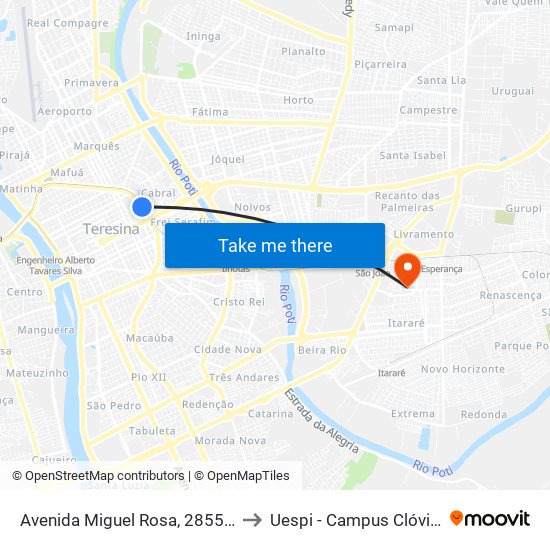 Avenida Miguel Rosa, 2855 | Estação to Uespi - Campus Clóvis Moura map