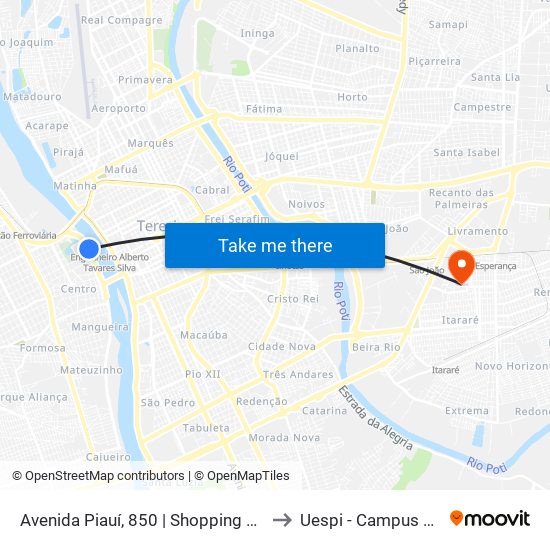 Avenida Piauí, 850 | Shopping Cocais / Mix Mateus to Uespi - Campus Clóvis Moura map