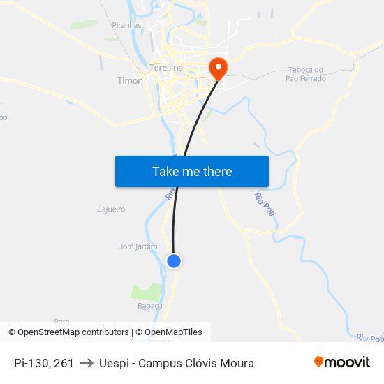 Pi-130, 261 to Uespi - Campus Clóvis Moura map