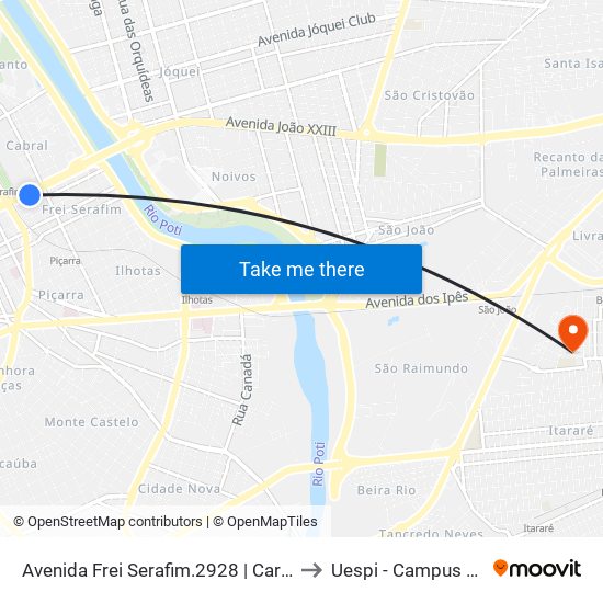 Avenida Frei Serafim.2928 | Carvalho Supermercado to Uespi - Campus Clóvis Moura map
