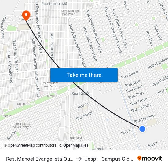 Res. Manoel Evangelista-Quadra 31, 29 to Uespi - Campus Clóvis Moura map