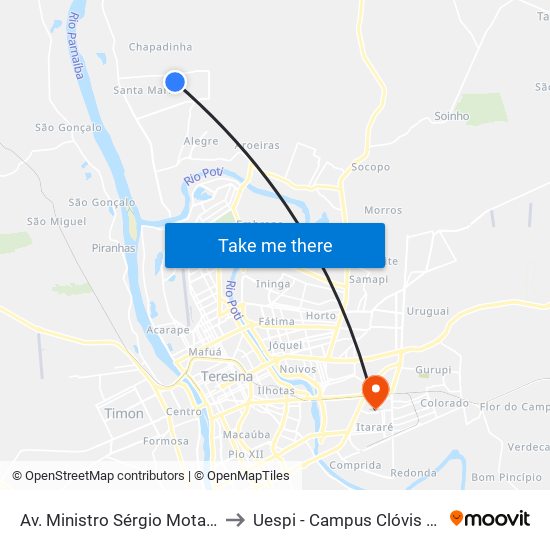 Av. Ministro Sérgio Mota, 3188 to Uespi - Campus Clóvis Moura map