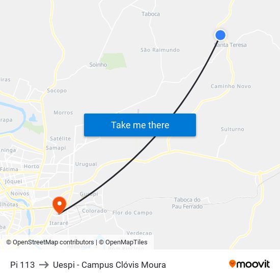 Pi 113 to Uespi - Campus Clóvis Moura map