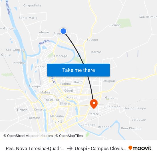 Res. Nova Teresina-Quadra 63, 05 to Uespi - Campus Clóvis Moura map