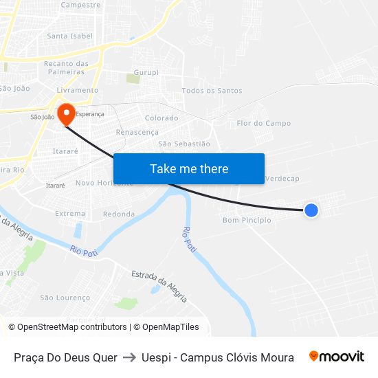Praça Do Deus Quer to Uespi - Campus Clóvis Moura map