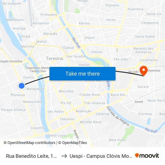 Rua Benedito Leite, 1079 to Uespi - Campus Clóvis Moura map