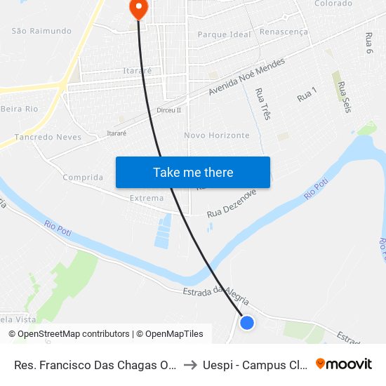Res. Francisco Das Chagas Oliveira, Quadra B to Uespi - Campus Clóvis Moura map