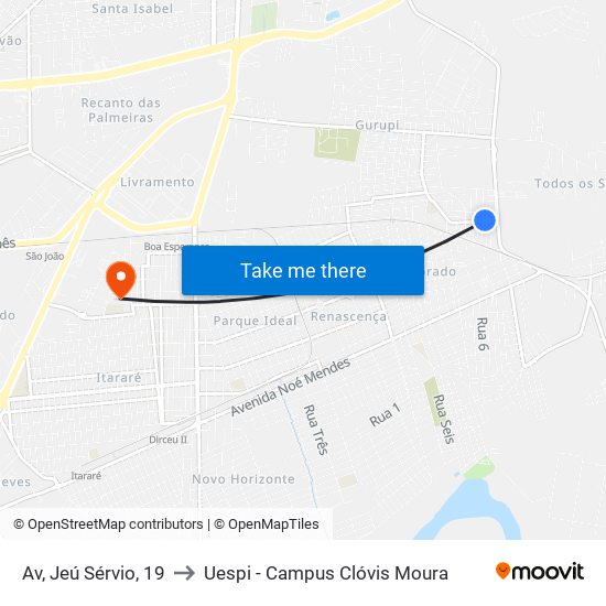 Av, Jeú Sérvio, 19 to Uespi - Campus Clóvis Moura map