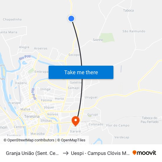 Granja União (Sent. Centro) to Uespi - Campus Clóvis Moura map