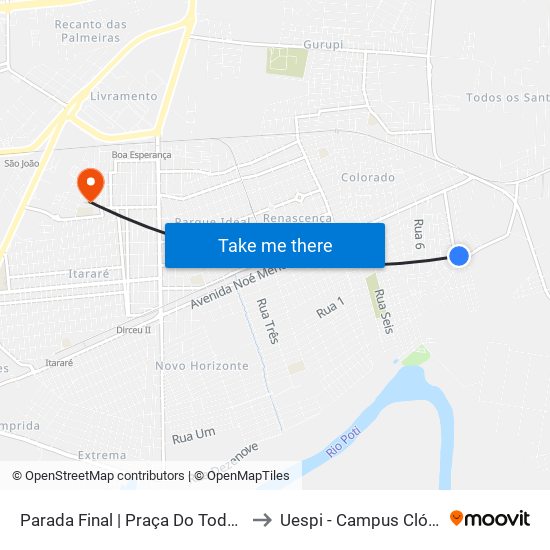 Parada Final | Praça Do Todos Os Santos to Uespi - Campus Clóvis Moura map