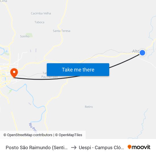 Posto São Raimundo (Sentido Teresina) to Uespi - Campus Clóvis Moura map