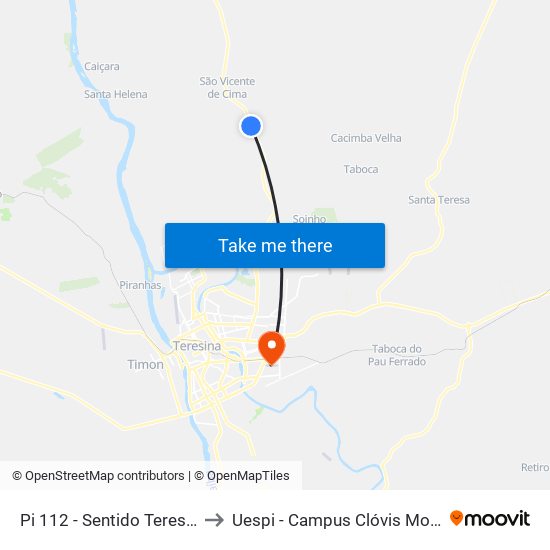Pi 112 - Sentido Teresina to Uespi - Campus Clóvis Moura map